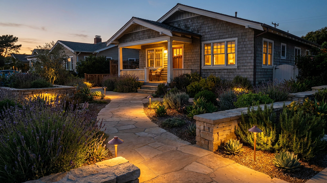 Landscape Lighting in Del Mar — Village Lots Lit for Coastal Evenings — San Diego Landscape Remodeling