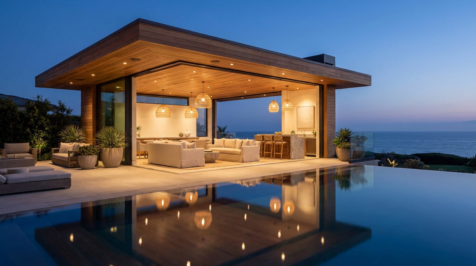 The Pool House as Second Home — Cabanas, Retractable Glass, and the Outdoor Living Room — San Diego Landscape Remodeling