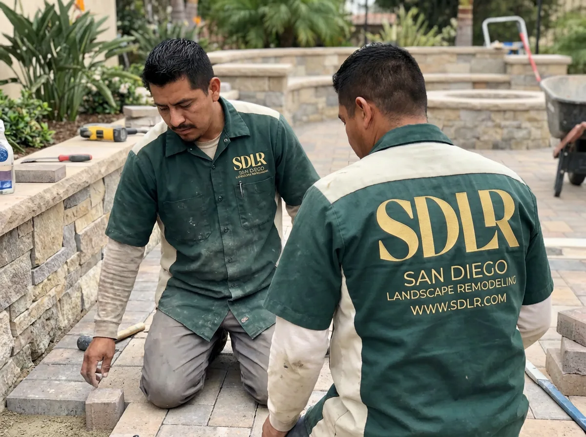 SDLR crew installing pavers on a San Diego job site